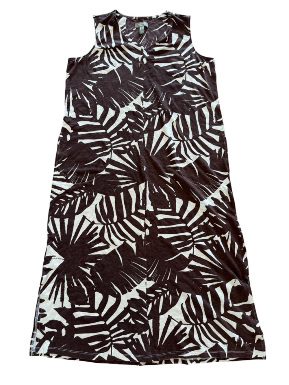 Sleeveless Brown & White Palm-Print Midi Dress